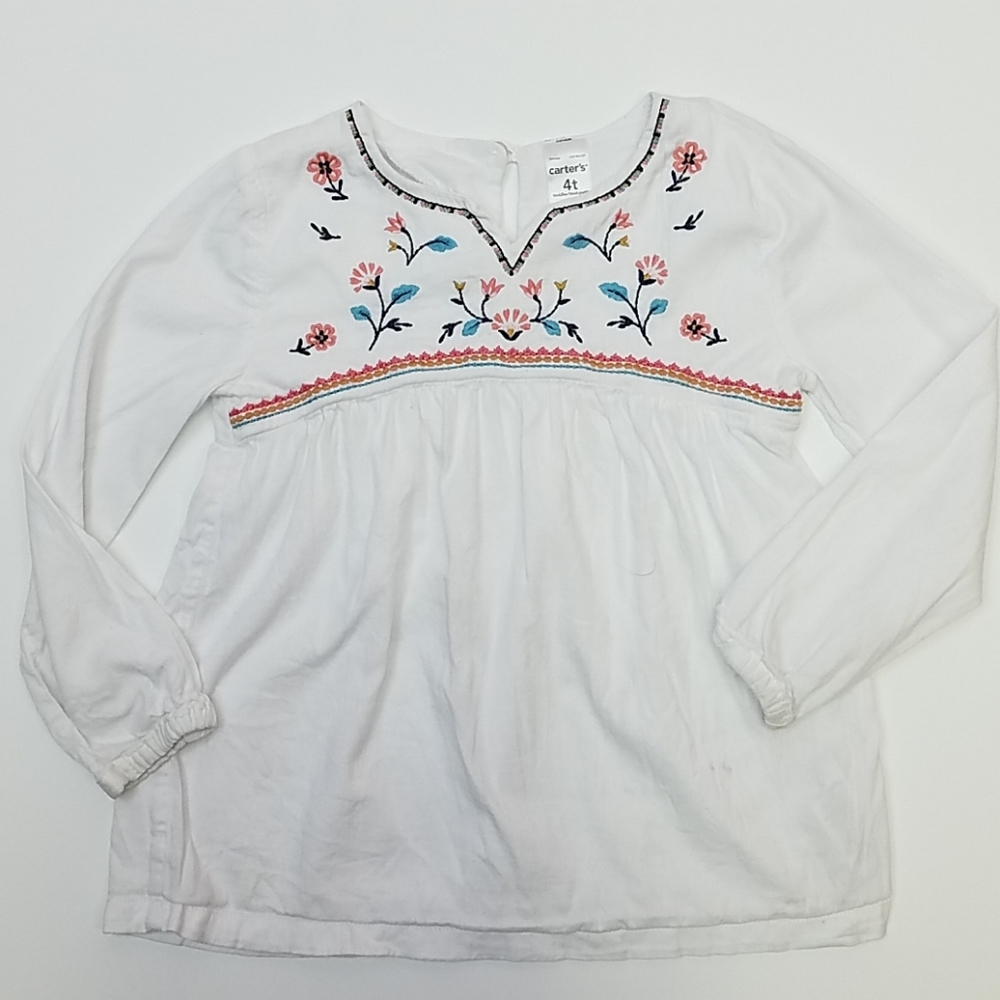 Carter's 4T embroidered white peasant top